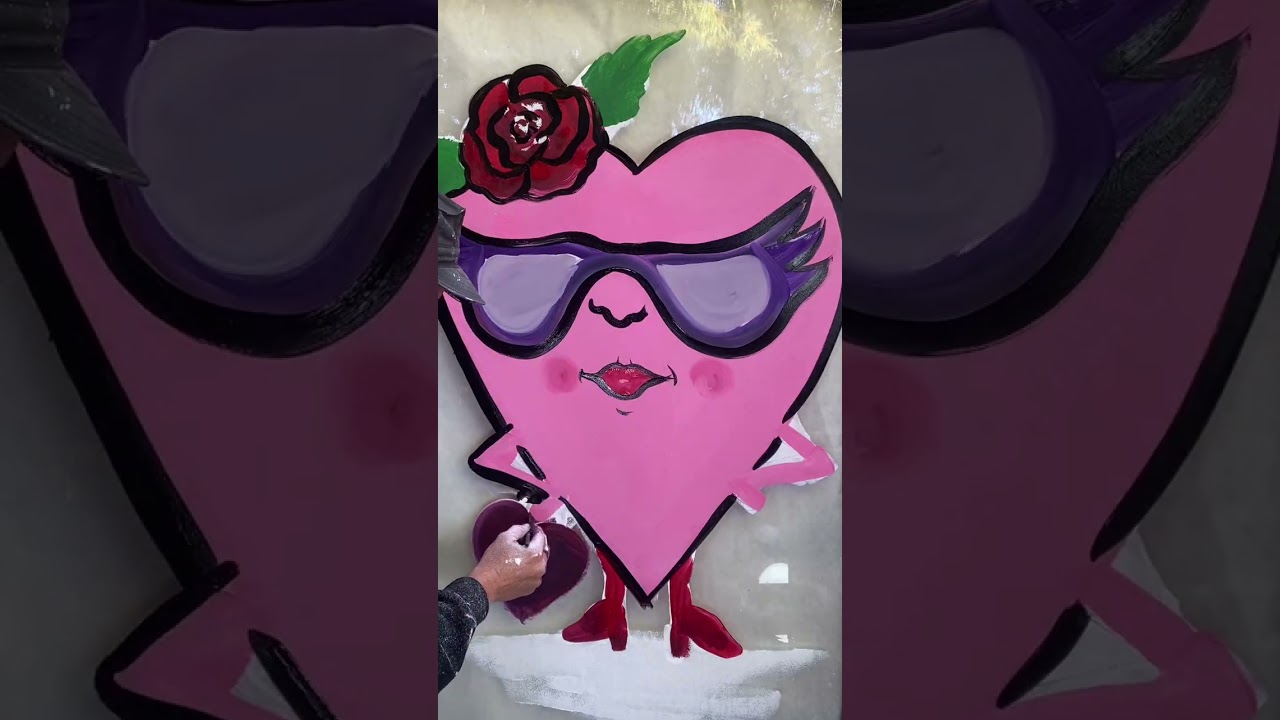 How to paint a valentines, heart character with a roller window painting tutorial