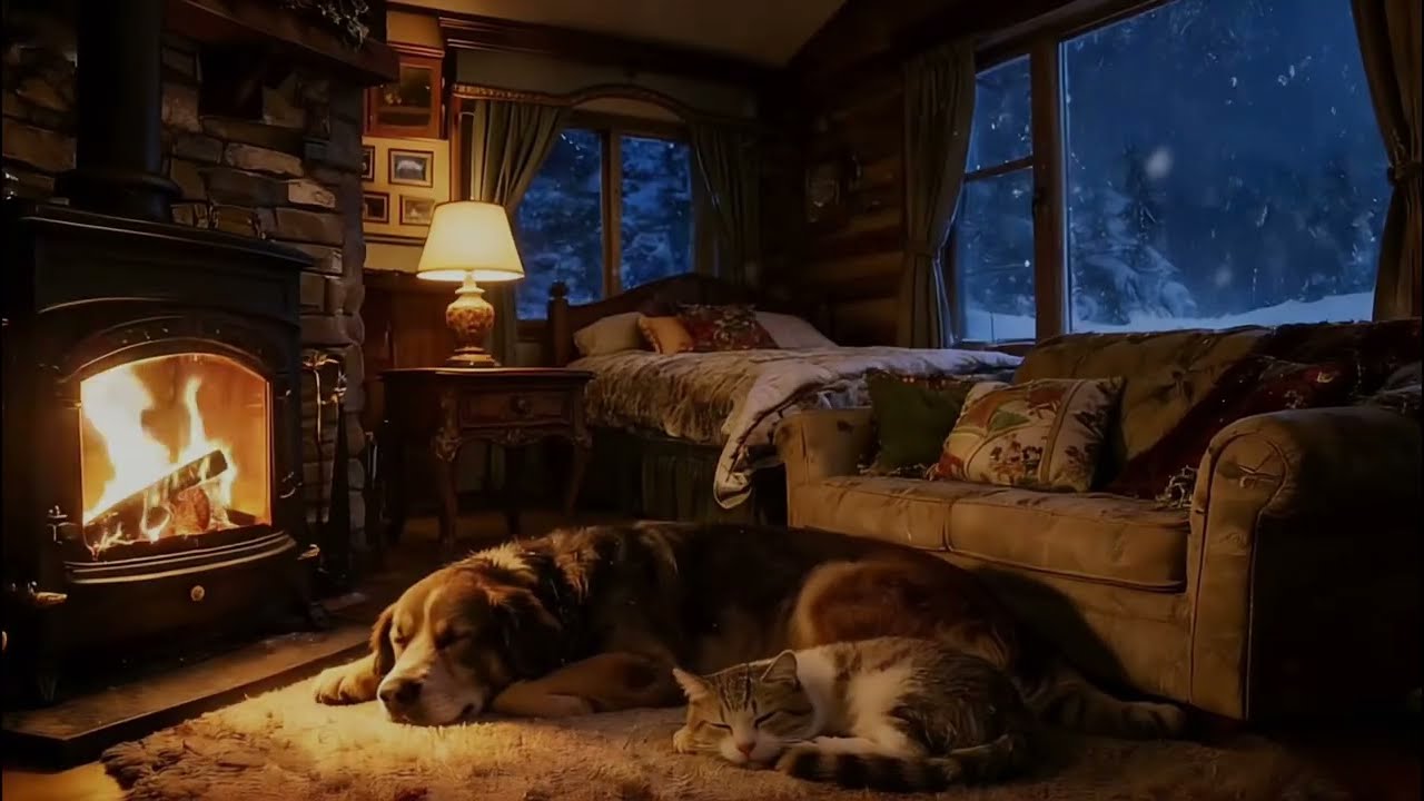 Fireplace Crackling Sounds for Sleeping | Cozy Snow Cabin | Stay Asleep Longer