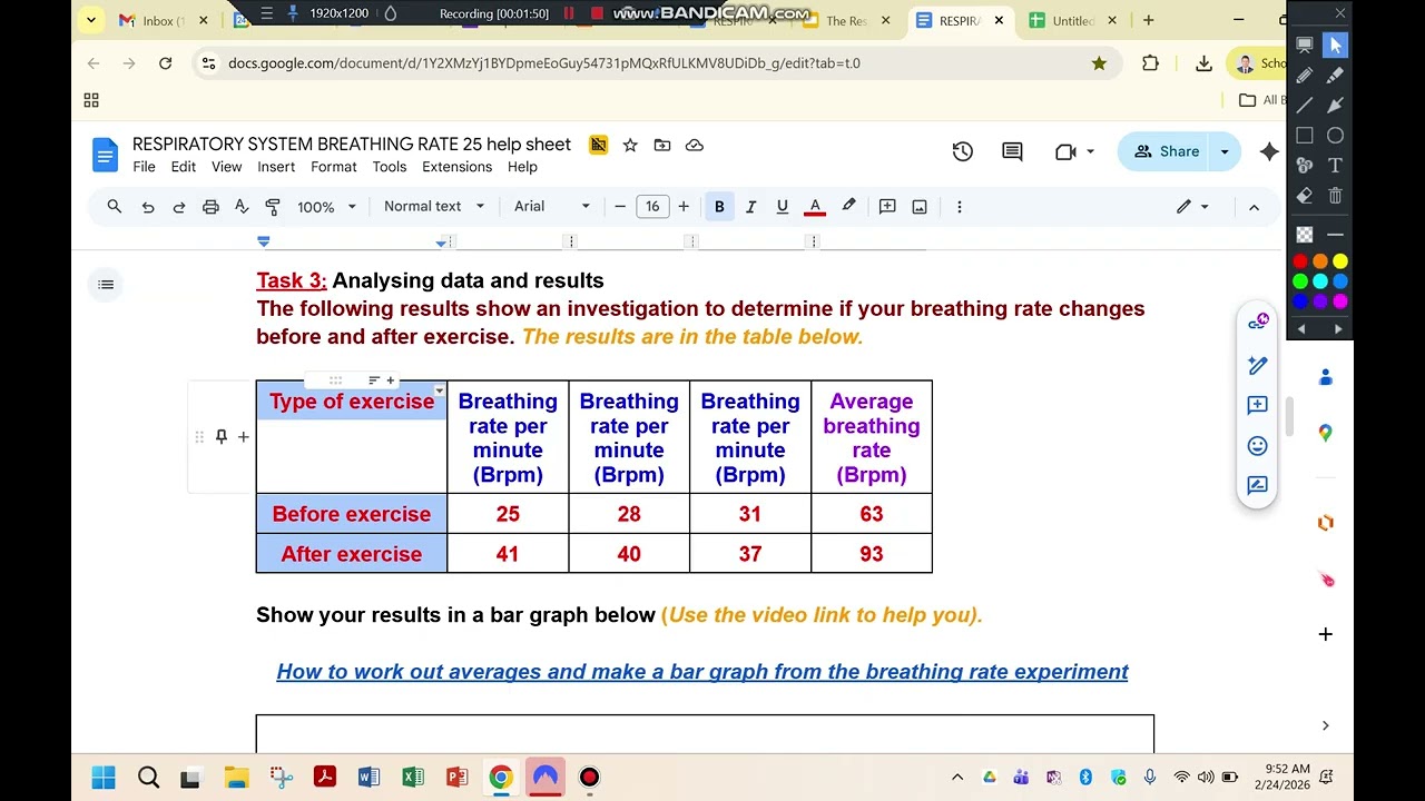 How to work out averages and produce a bar graph for the breathing rate experiment.