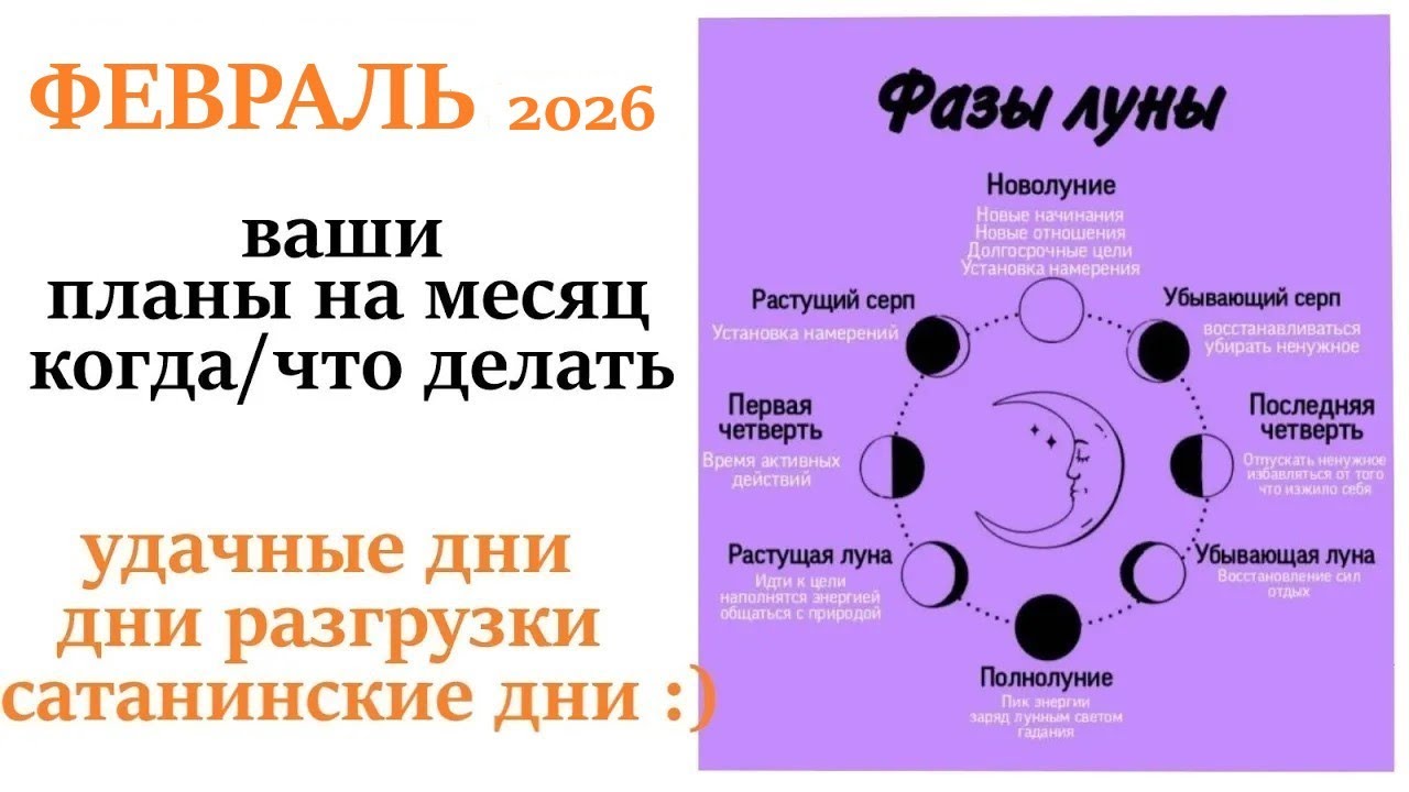 Лунный  календарь  ФЕВРАЛЬ 2026🌛 удачные и неудачные дни месяца🌕!