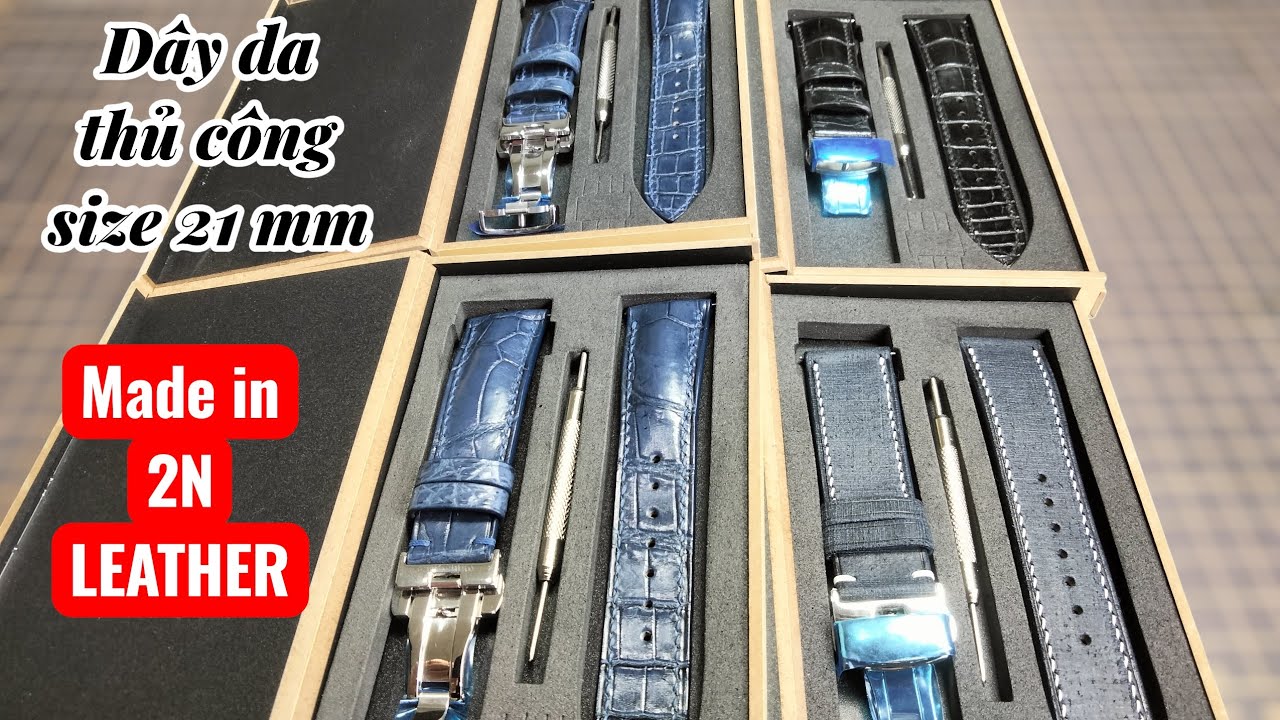 Rivew dây da đồng hồ thủ công. Chất liệu da cá sấu thật full size và làm theo yêu cầu