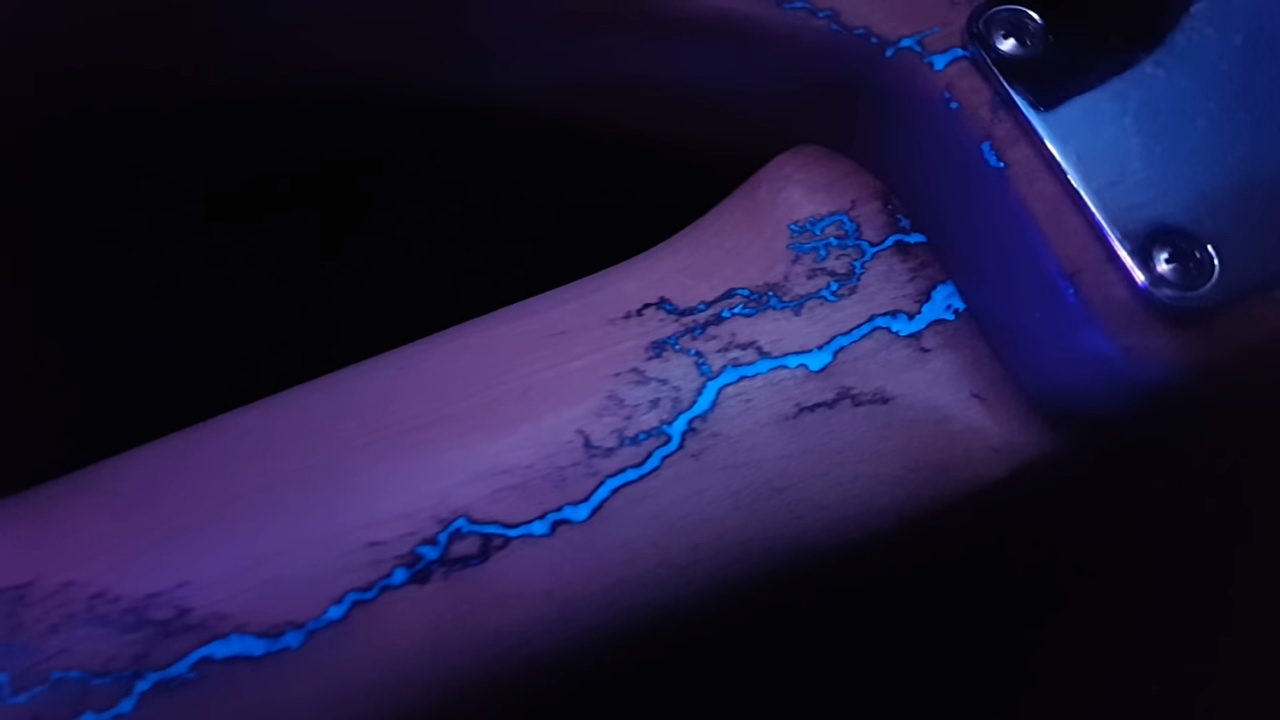 Lichtenberg Wood Burning -  Custom Bass Guitar Inlay - Glow in the Dark Project