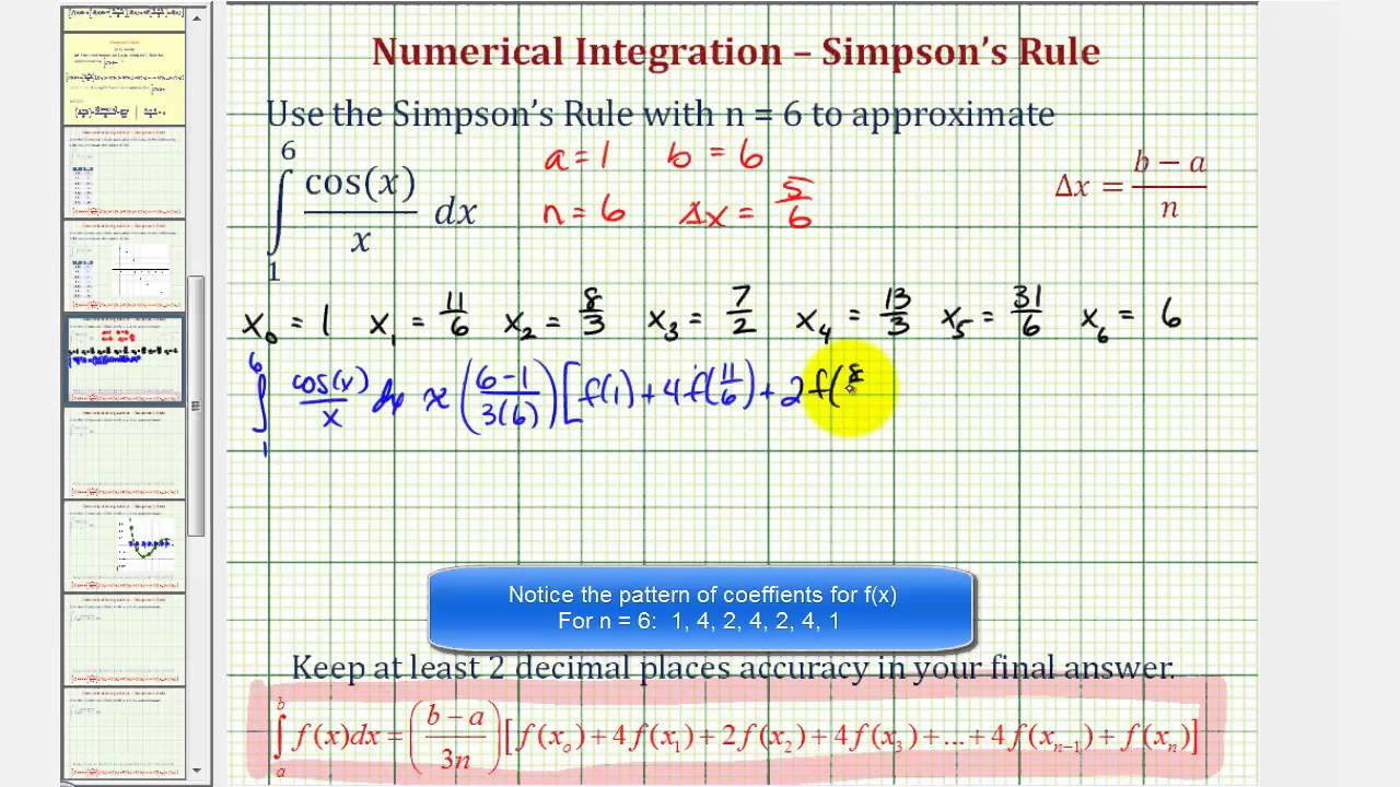 Ex 2: Estimate a Definite Integral Using Simpson's Rule (fractional subintervals)