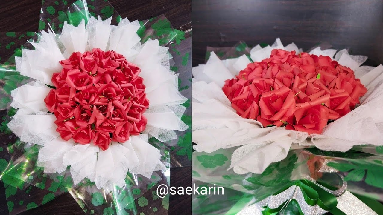 Making a simple bouquet of roses with paper _ផ្កាកុលាបក្រដាស 🌹🌹🌹