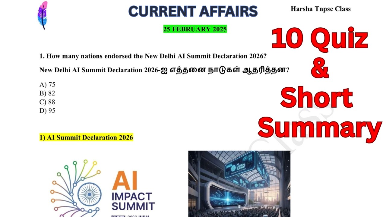 Feb 25 Current Affairs by Harsha 10 Rapid Fire Quiz + Summary