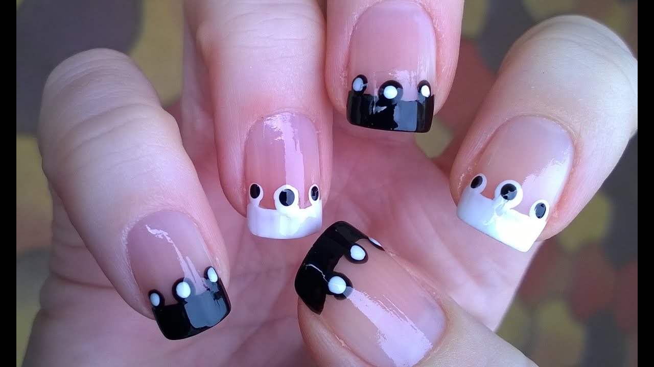 French manicure ideas #2 / Black white POLKA DOT nails / Easy TOOTHPICK NAIL ART for beginners