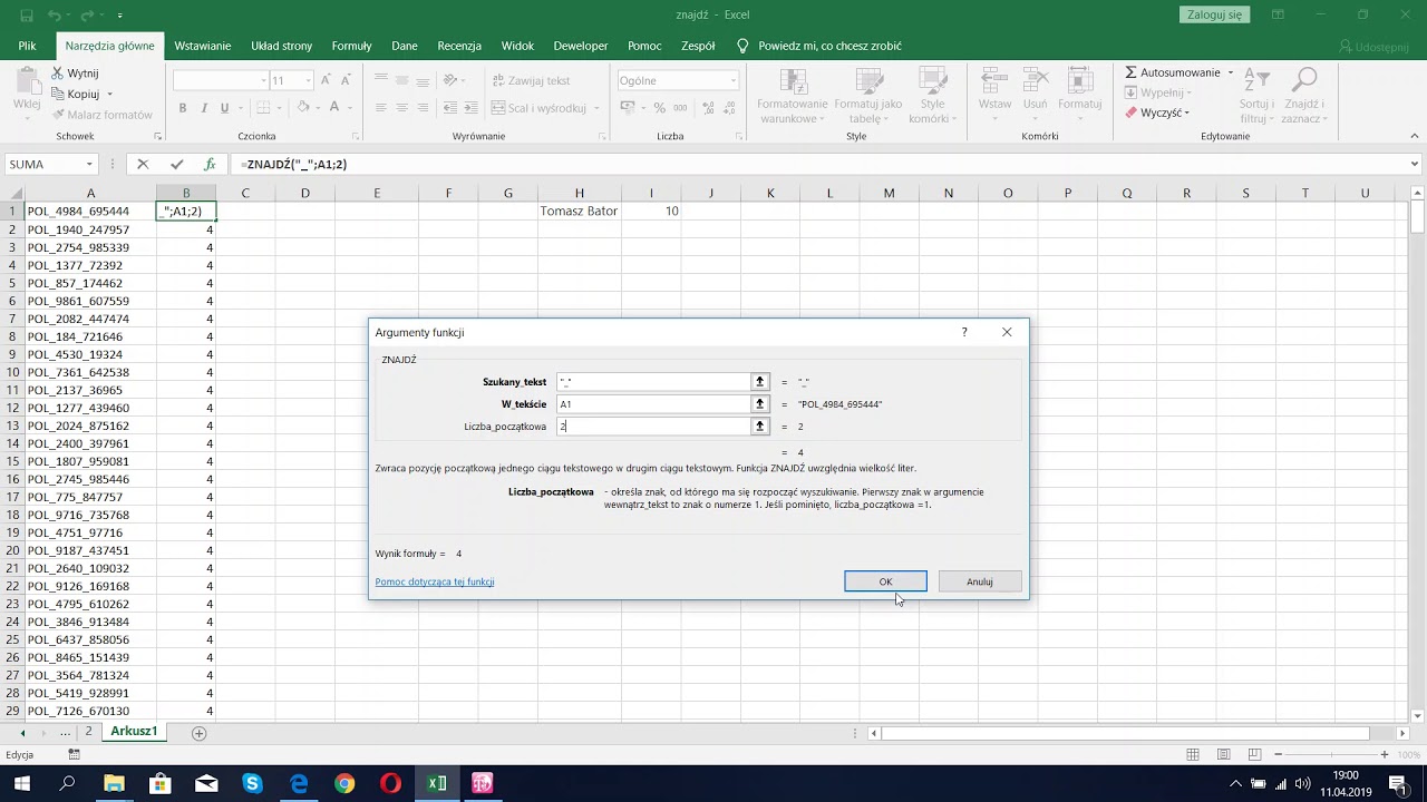 Excel - Funkcja ZNAJDŹ