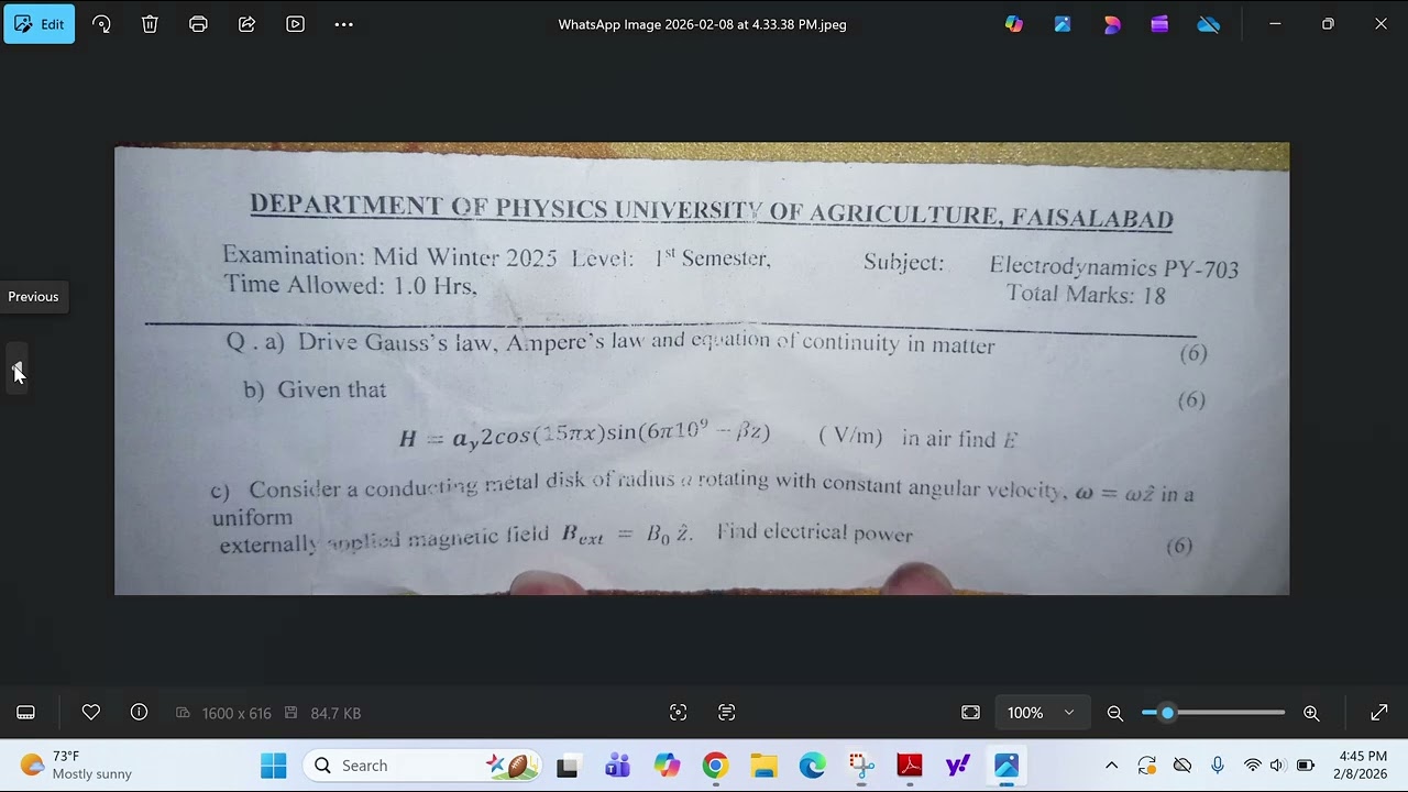 Electrodynamics past paper+Tarjma-tul-quran past paper UAF