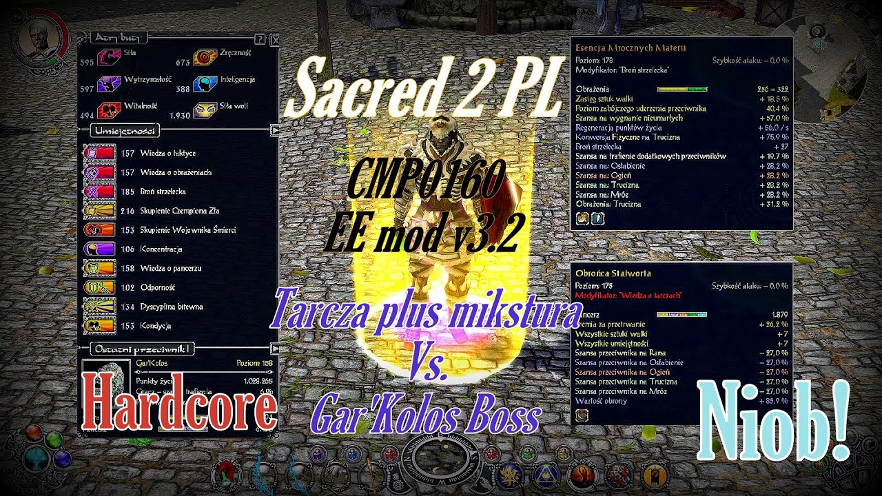 SACRED 2 PL - HC SW 152lvl Na Dystans, Mikstura z Tarczą, Duży Pancerz Vs. Gar'Kolos - Niob!