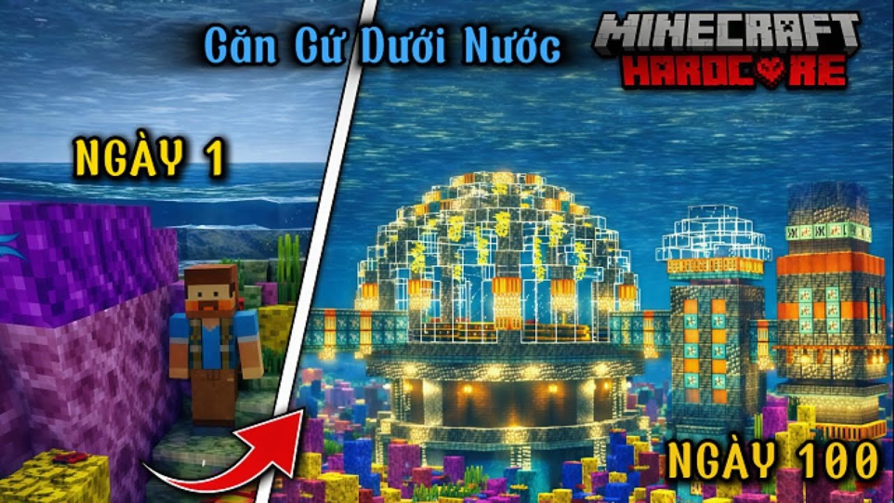 Tôi Đã Sống Sót 100 Ngày Xây Dựng Một CĂN CỨ DƯỚI NƯỚC Trong Minecraft Hardcore.