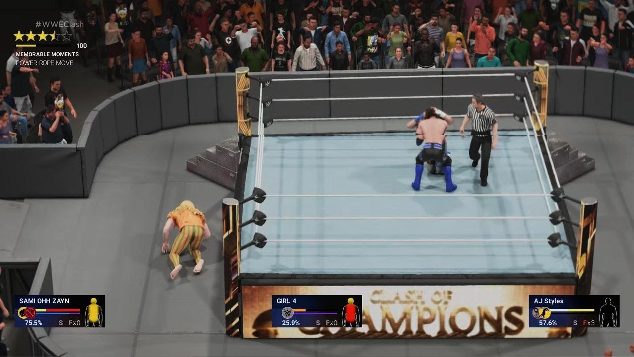 AJ Styles Vs. Sami Zayn Vs. Girl 4 (WWE 2K19 For HeavyWeight Championship 