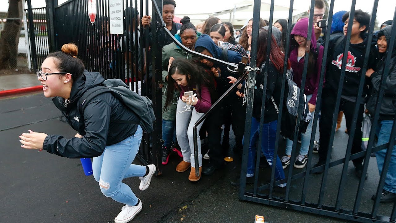 Students at Concord’s Mt  Diablo High break through gate in gun protest