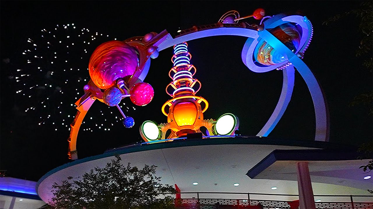 Astro Orbiter during Fireworks - Walt Disney World Ride at Night [4K POV]