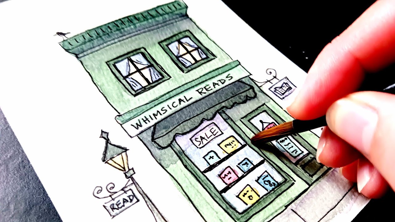 Bookstore | Step-by-Step Watercolor Tutorial for Beginners