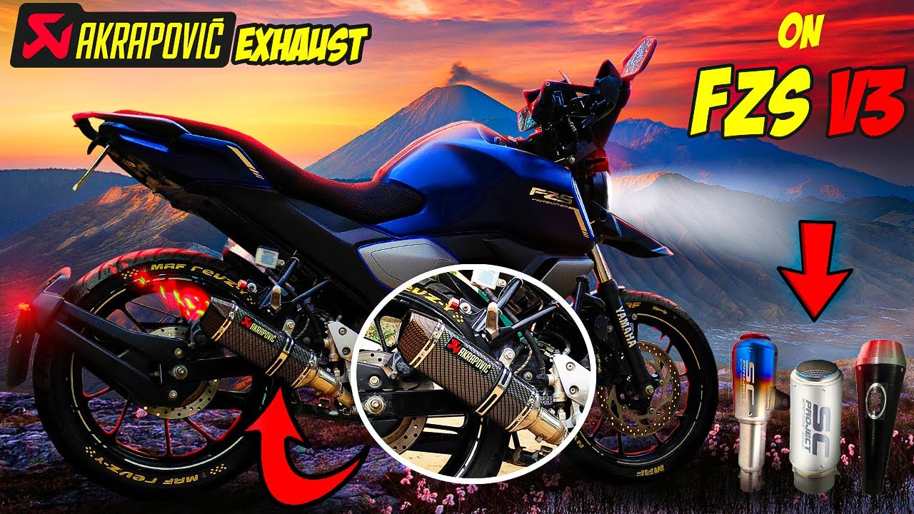 Yamaha FZS V3 EXHAUST modification & 4 type exhaust sound test on fzs v3 modified