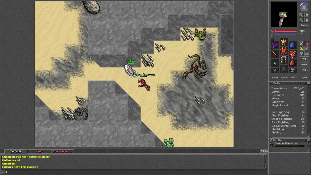 Tibia [7.3] Level 28 mage hunts Dragon with Demon Skeleton