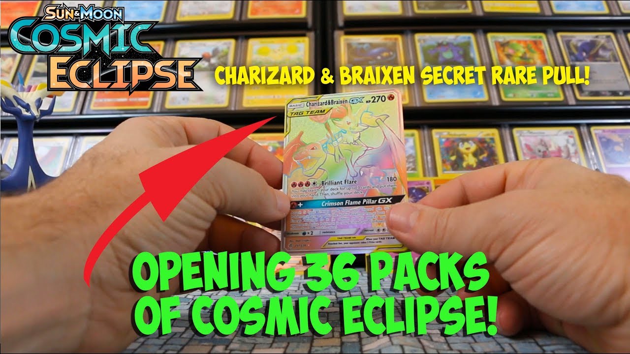 Pokemon TCG: Cosmic Eclipse - Opening 36 prerelease packs - Charizard & Braixen Secret Rare!!!