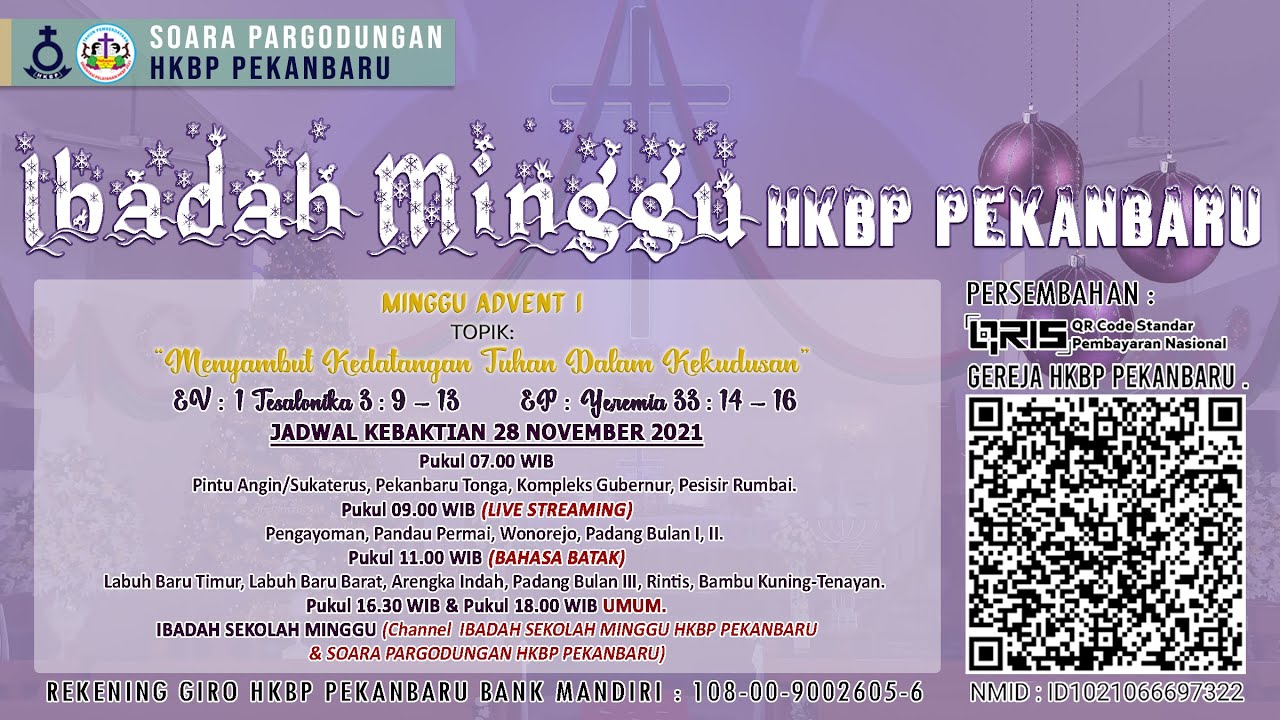 IBADAH LIVE STREAMING HKBP PEKANBARU |MINGGU ADVENT I | 28 NOV 2021 | PUKUL 09.00 WIB