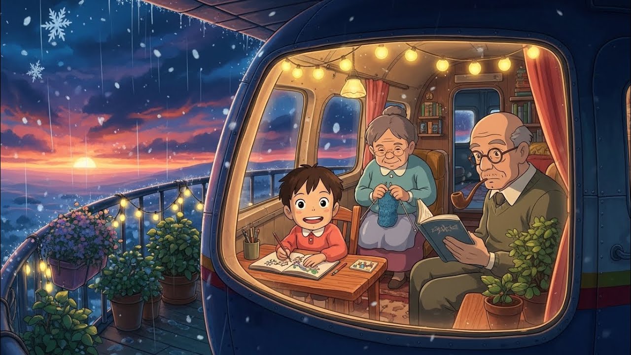 The Long Way Home by Air — pale blue horizons, warm light, and memories of village life#cozy 