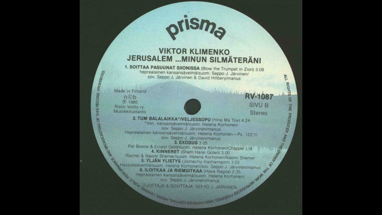 Finnish LP: Viktor Klimenko - Jerusalem... Minun Silmäteräni - 1985 - Prisma - RV-1087 - side B