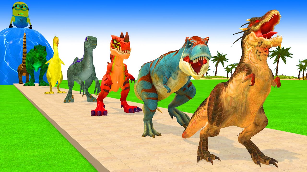 Paint Animals Dinosaur T-Rex Herbivores and Carnivores Dinosaurs Fountain Crossing Animal Cartoon