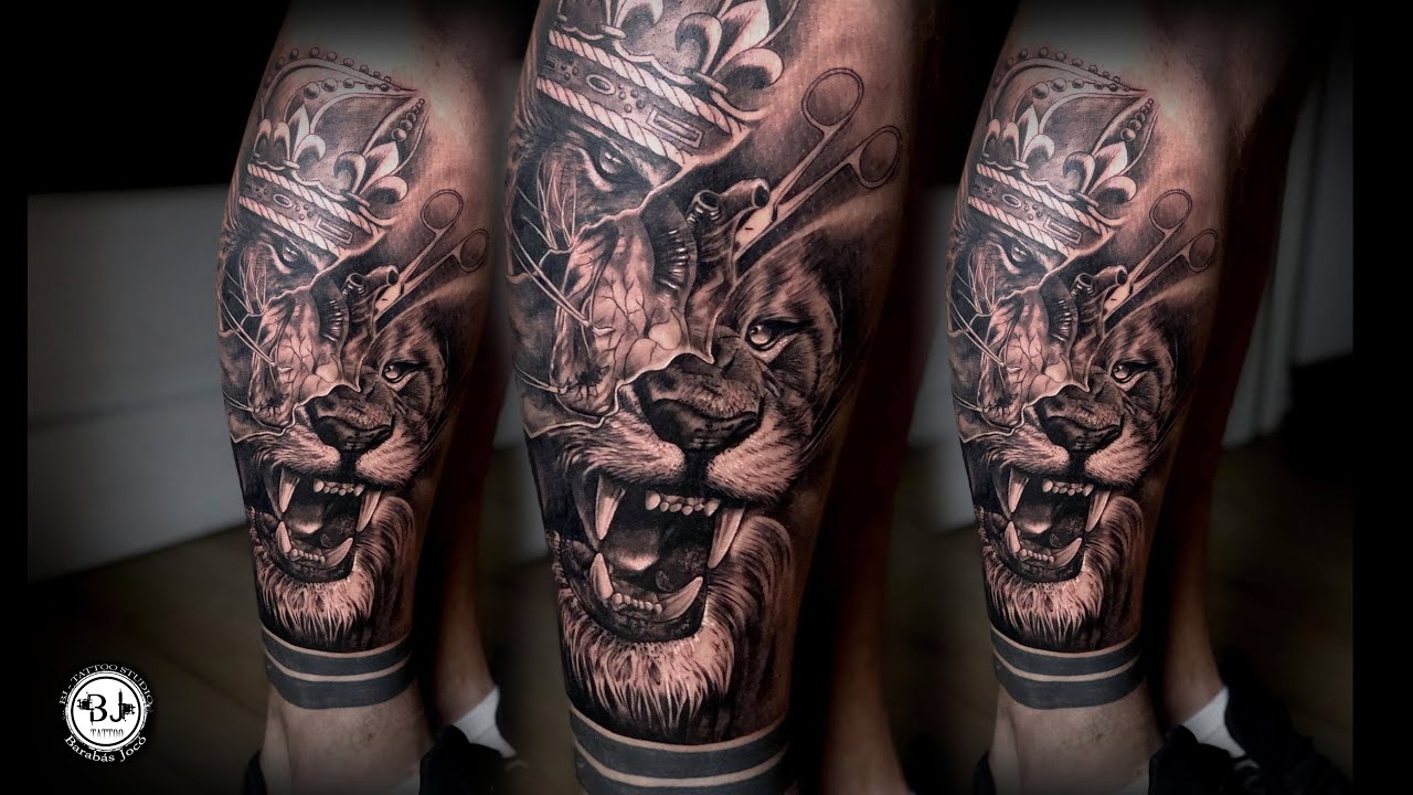REALISTIC LION TATTOO TIME LAPSE - BJtattoostudio
