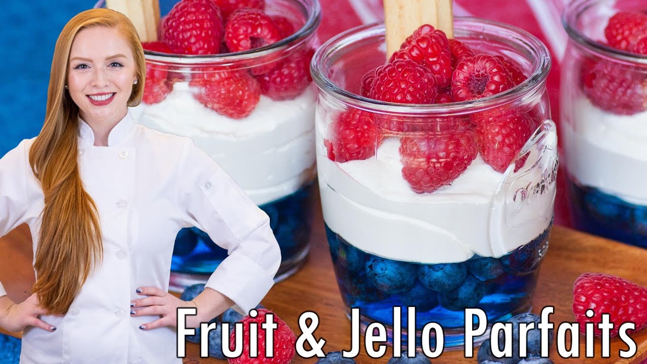 EASY Berry Cheesecake Parfait - with Blueberry Jello! Perfect for Summer & Fourth of July!