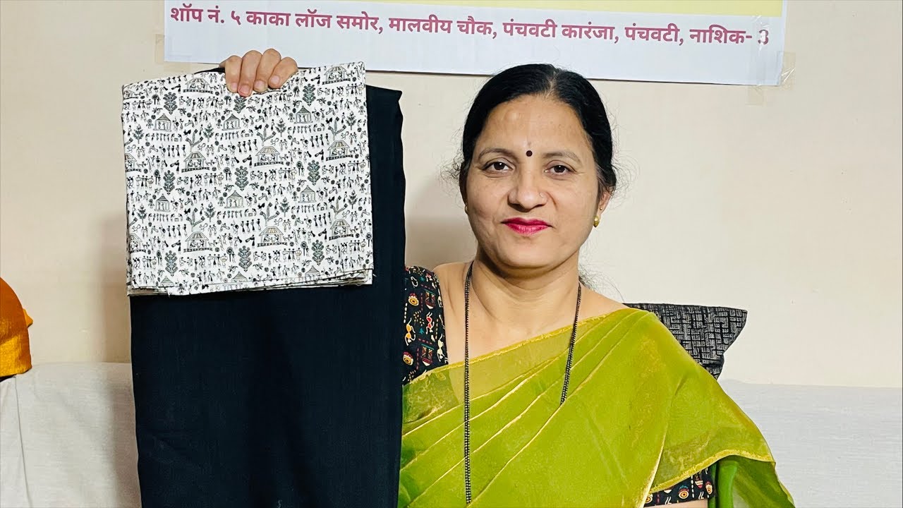 Warli Print Cotton Blouse साडी Live | Plain Black Vichitra Silk Saree