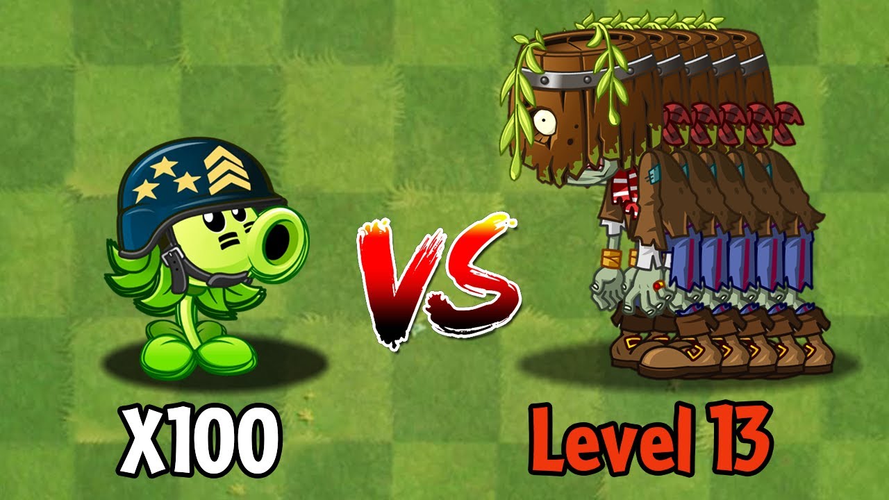 PVZ 2 Challenge - 100 Plants Vs 5 Barrelhead Zombies Level 13 Custom Speed
