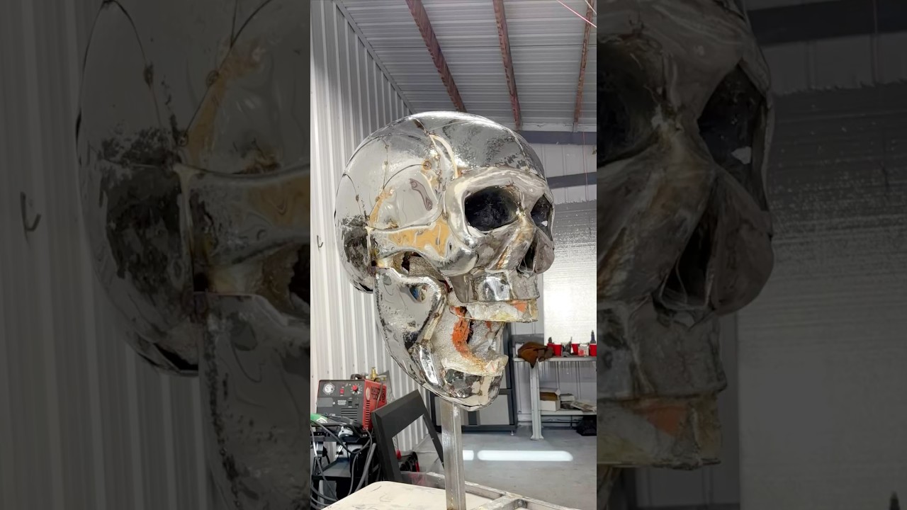 Large stainless steel skull sculpture - simple manufacturing method (teeth)