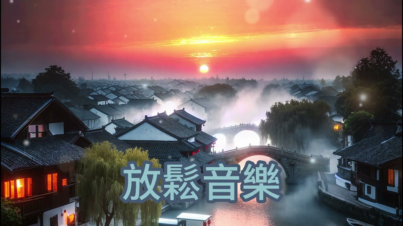無廣告🌅水鄉落日，悠揚音符如霧氣輕繞，洗去一天疲倦，帶來深層放鬆，讓你沉浸於古鎮的寧靜懷抱