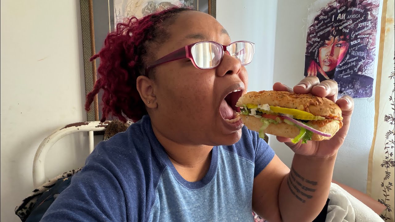 EATING SUBWAY, Italian herb and cheese, spicy Italian with some CHIT CHAT