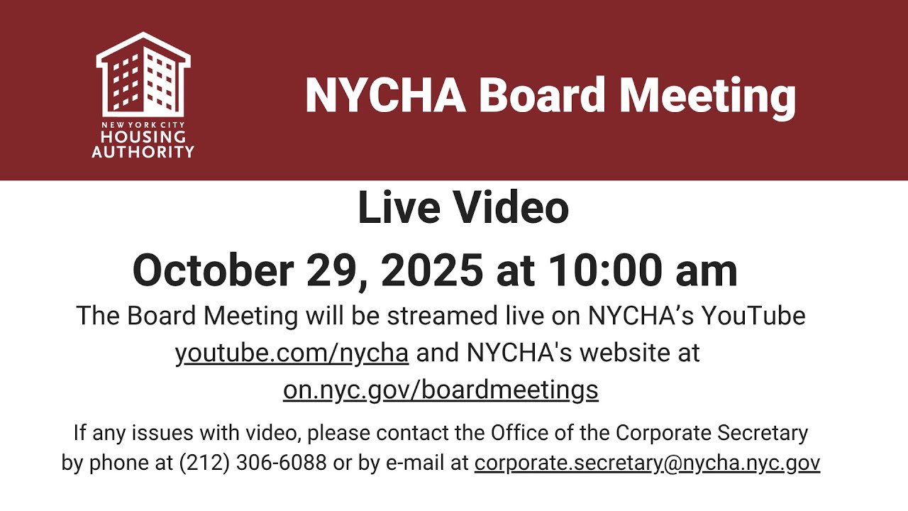 New York City Housing Authority Board Meeting  - October 29, 2025 at 10:00am