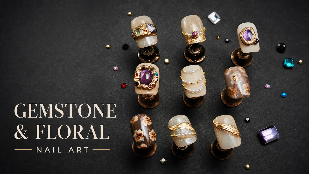 Nail Art Tutorial: 3D Gemstone & Vintage Floral 🌸