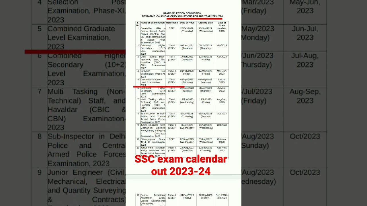 ssc exam calendar 2023-24 out #shorts