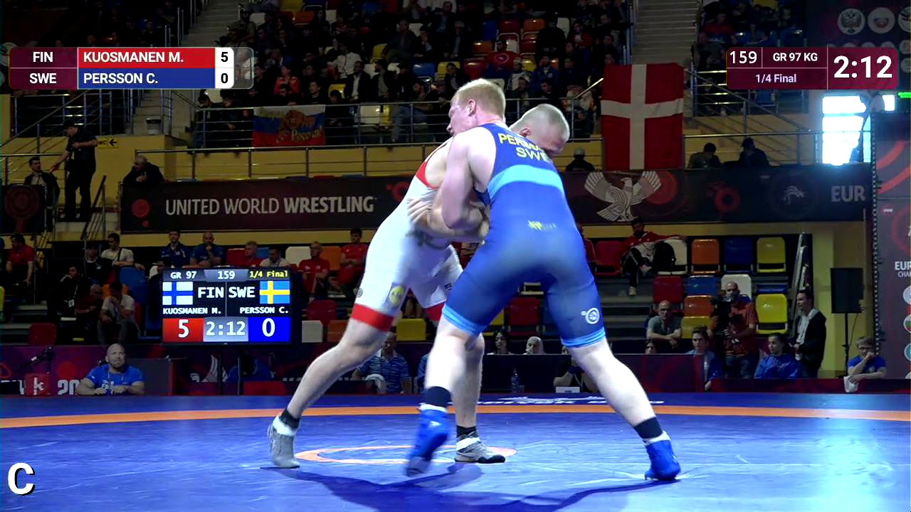 1/4 GR - 97 kg: M. KUOSMANEN (FIN) v. C. PERSSON (SWE)