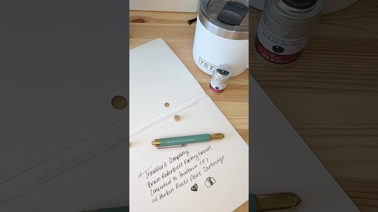 So EASY! Converting Traveler&rsquo;s Company rollerball to fountain pen w/ Herbin ink #travelerscompany 💚