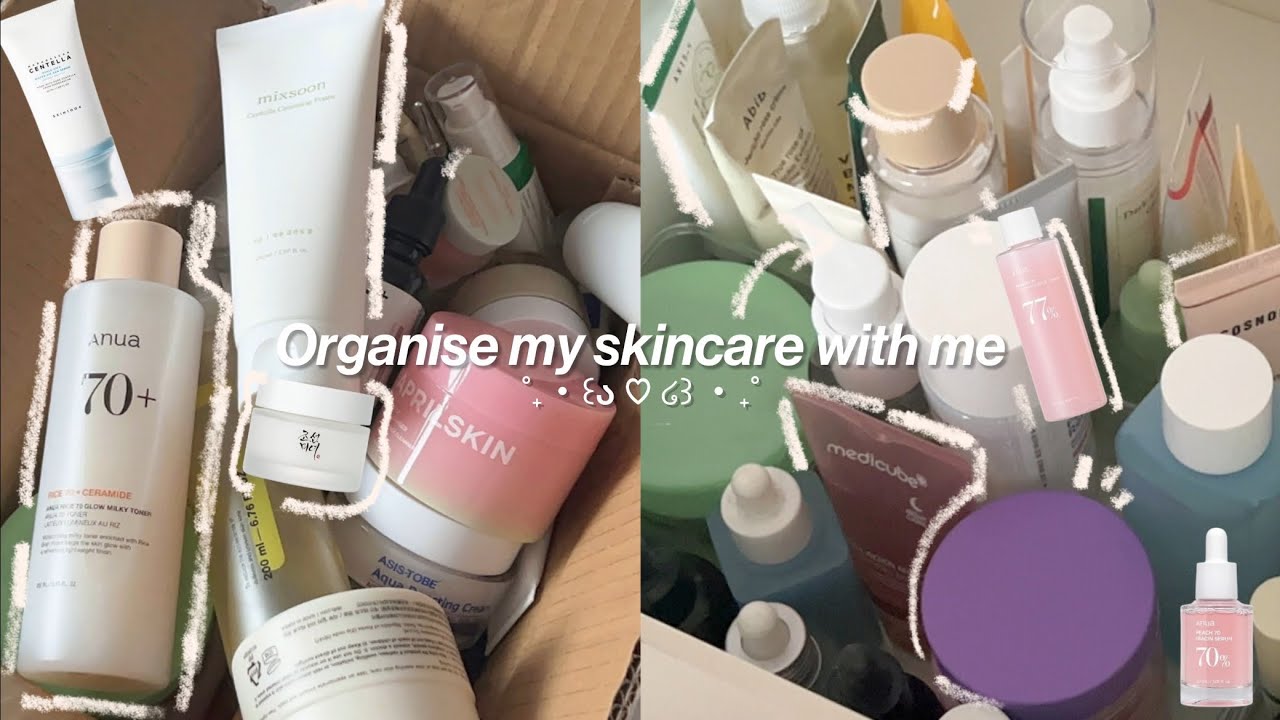 ASMR organizing all of my skincare with me ᯓ★ 💗 Korean skincare collection 