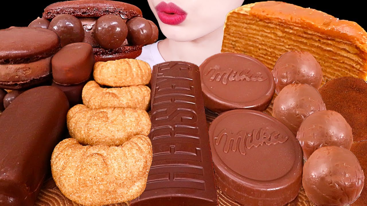ASMR MUKBANG｜CHOCOLATE MARSHMALLOW ICE CREAM CAKE MALTESERS MILKA 생초코찰떡 마시멜로 초코아이스크림 크레이프케이크 몰티져스 먹방