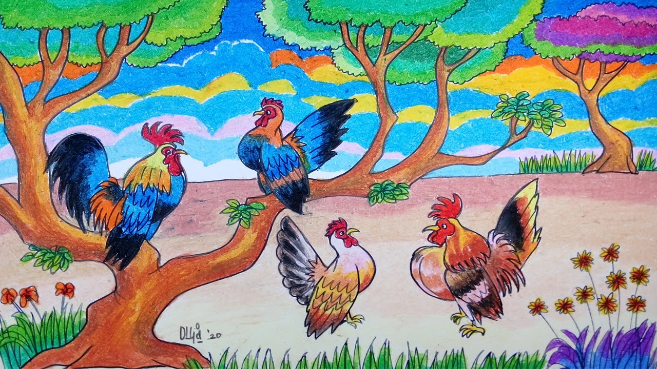 Cara Menggambar Ayam Kate Dan Serama Dengan Crayon / Oil Pastel