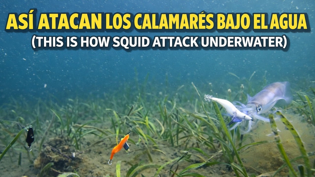 Calamares atacando señuelos bajo el agua 🦑 | Así cazan en la pesca a Eging