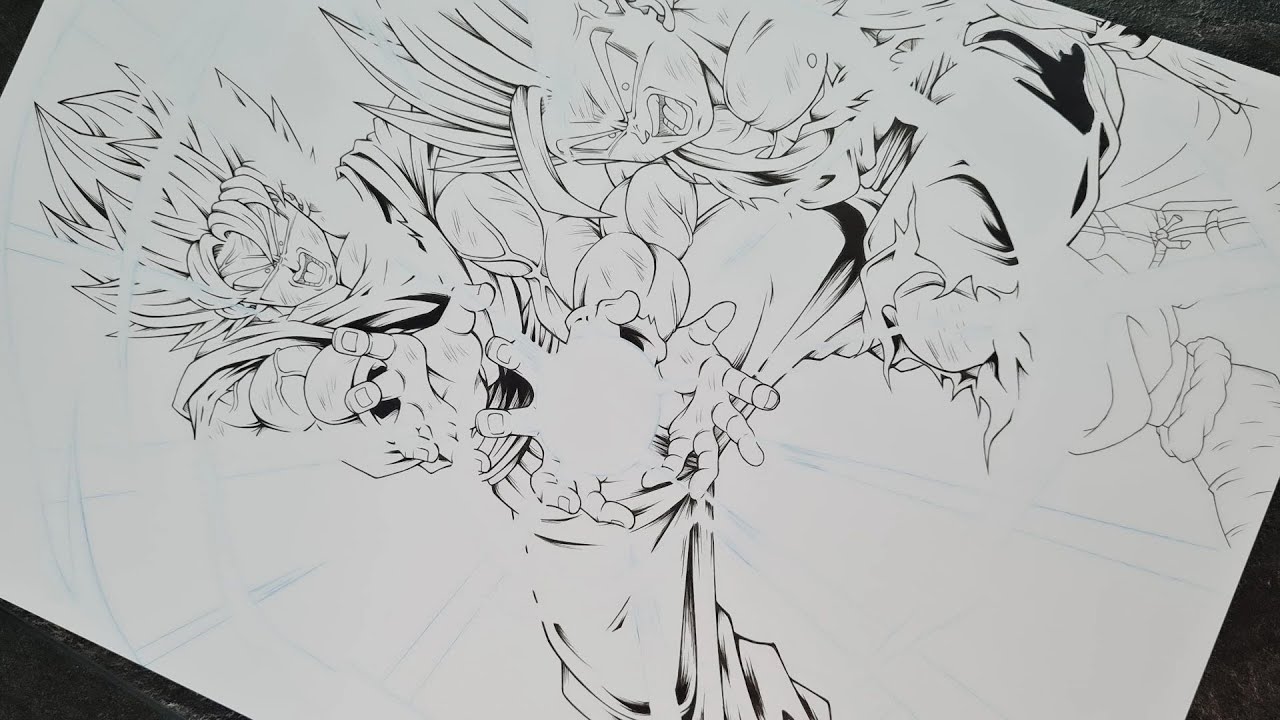 Sketching & Inking GOKU & GOHAN Kamehameha in REAL TIME