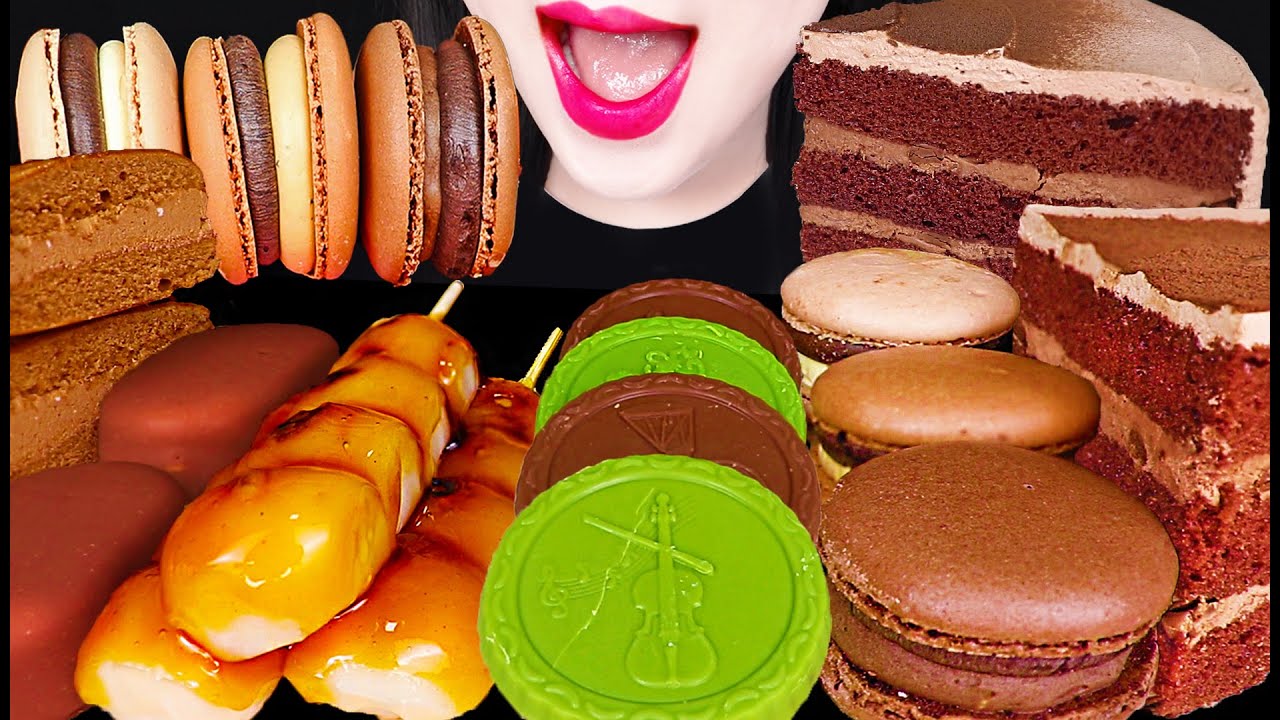 ASMR Chocolate Cake Macaron ice Cream 초콜릿 케이크 마카롱 먹방 Mukbang, Eating
