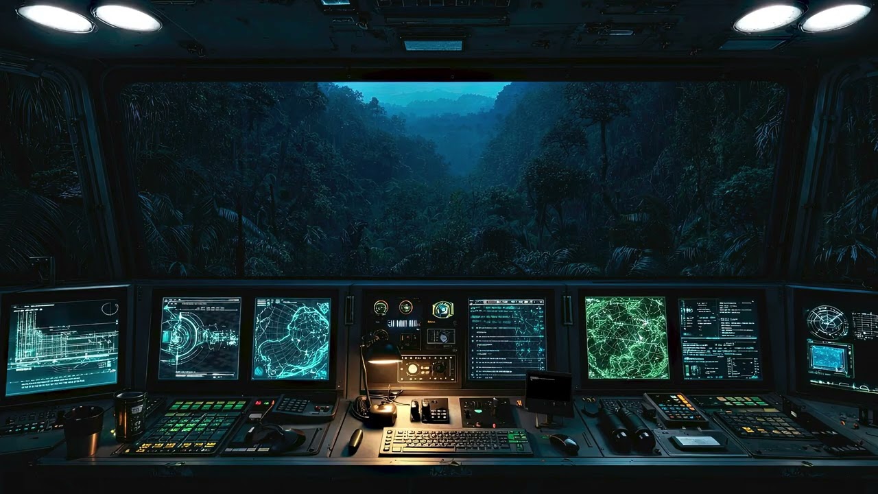 Hidden Jungle Control Room 💻🌿 | Cinematic Ambient Soundscape 4K