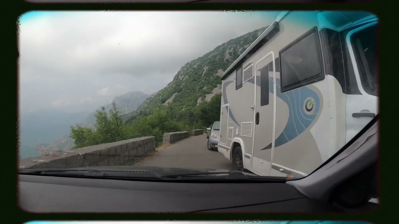 Dangerous Drive up Kotor Serpentine Road. Timelapse and slow motion when trucks couldn&rsquo;t go through.
