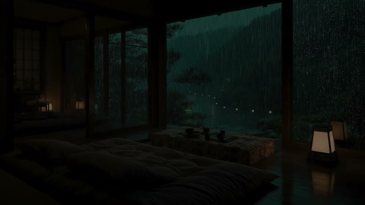 Heavy Rain Filling a Dark Room | Relaxing Night Sounds for Sleep