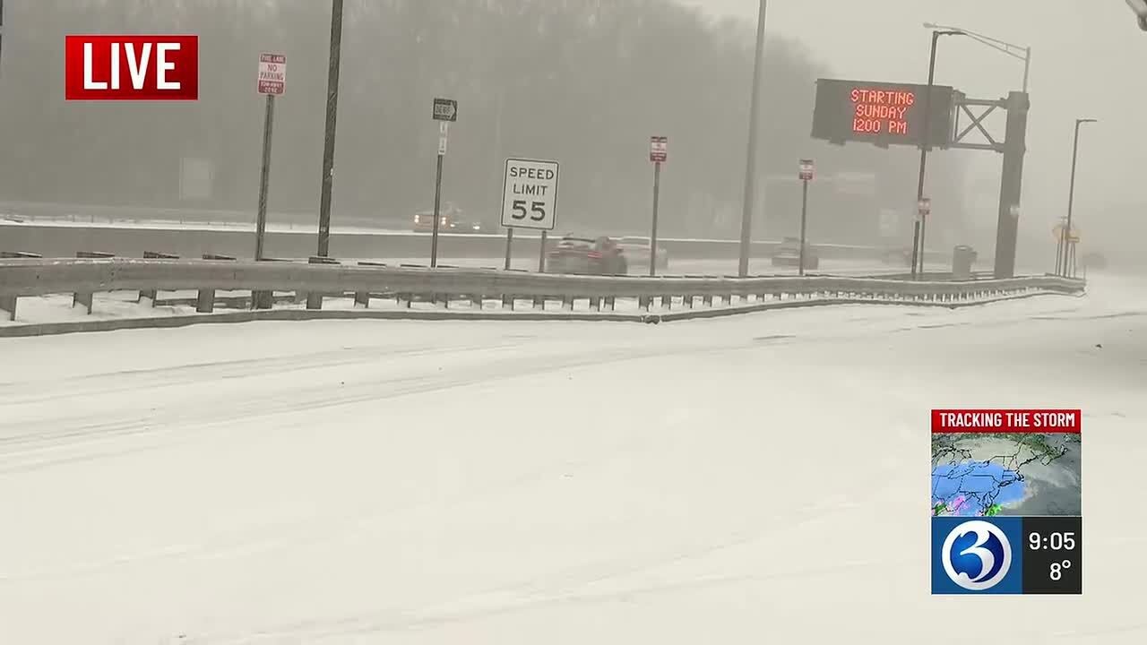 Snow falling in Milford as of 9 a.m.