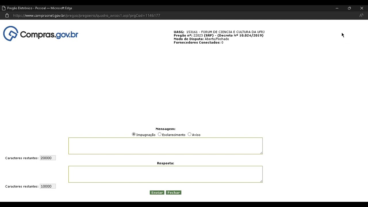 Inclus&atilde;o de avisos, esclarecimentos e impugna&ccedil;&otilde;es - Comprasnet