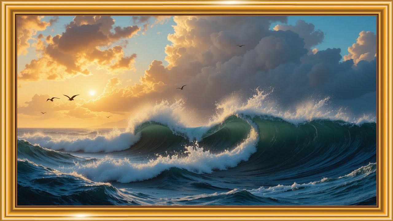Ocean Waves Sunset Seascape | 4K Art Frame Screensaver for TV | Relaxing Ocean Wallpaper