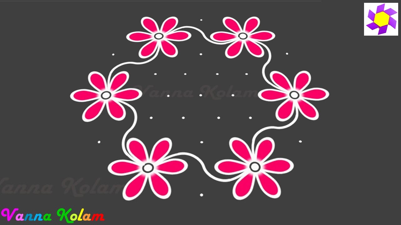 Flower Kolam With Dots | Margazhi Kolam | Colour Kolam Design | Pongal Kolam | Poo Kolam Designs